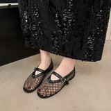 In Summer, Wear Round Toe, Straight Buckles, Casual and Comfortable, Women's Flats, Cut-out Mary Jane Single Shoes, Fishnet Shoes
