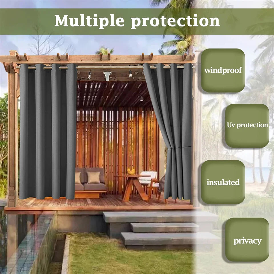 Outdoor Waterproof Blackout Curtains Top and Bottom Grommets Garden Windproof Rainproof Polyester Three Layers of Shading Screen