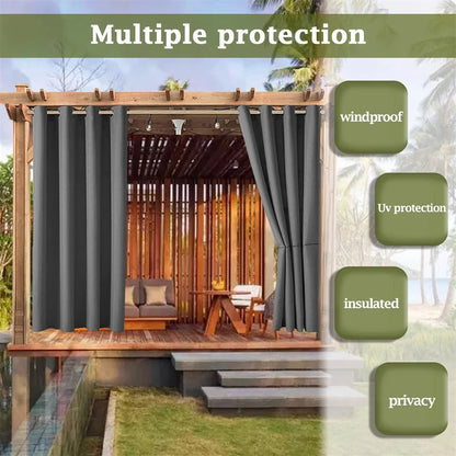 Outdoor Waterproof Blackout Curtains Top and Bottom Grommets Garden Windproof Rainproof Polyester Three Layers of Shading Screen