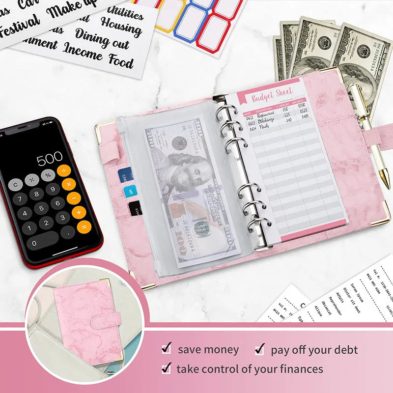 New A6 Budget Plan Notebook Cash Envelope Saving Money 6-Hole Binder for Financial Management A6 Loose-Leaf Notebook Binder