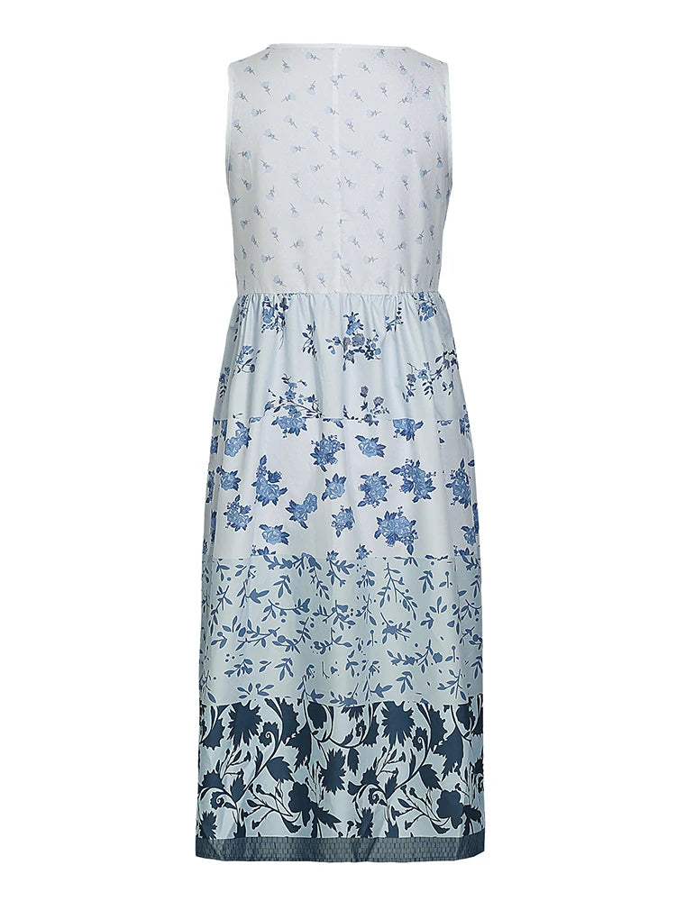 Plus size casual feminino midi vestido 2025 verão novo floral impresso sem mangas pescoço plano a linha boêmio vestidos de praia