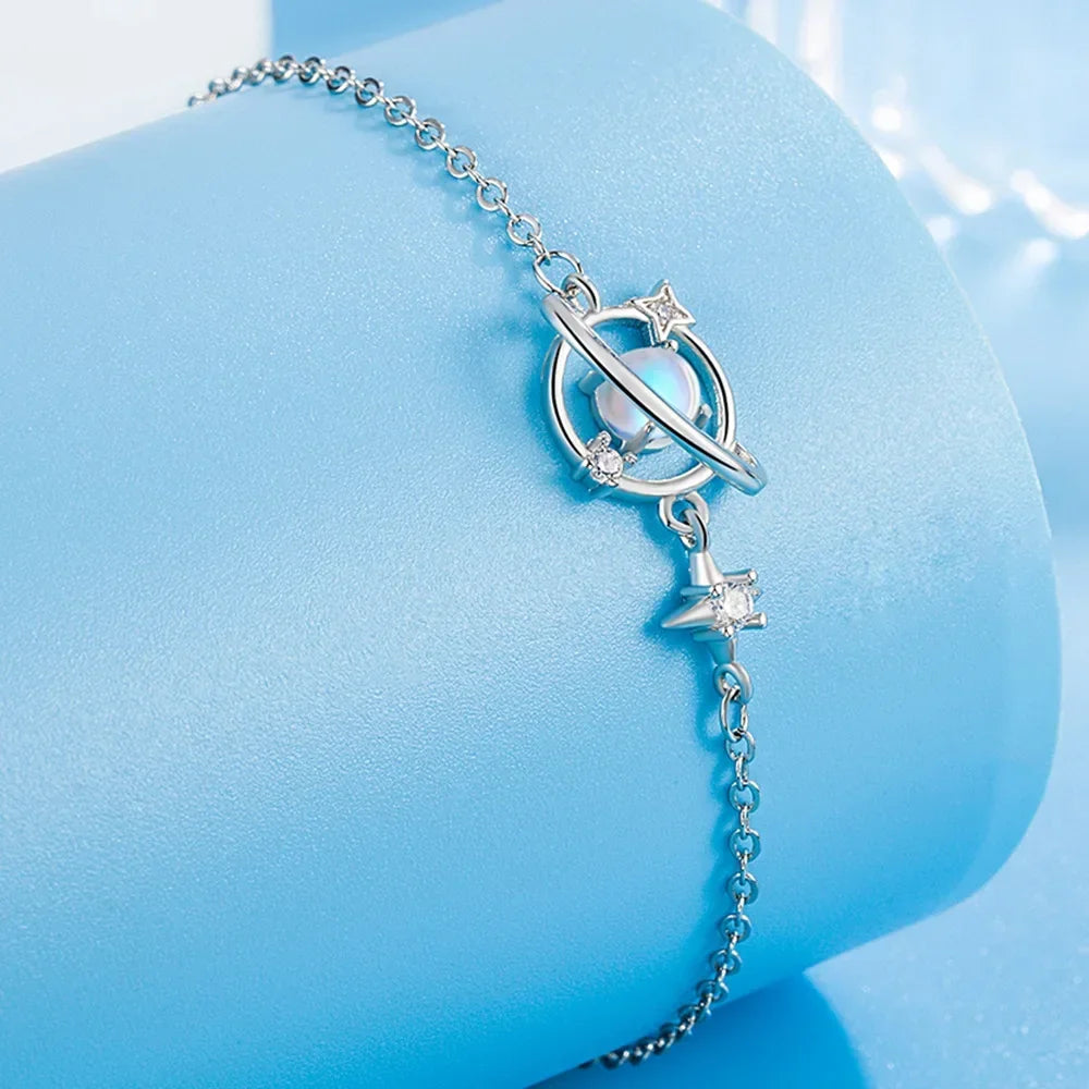 S925 Sterling Silver Shiny Star Crystal Hand Bracelets for Women Vintage Jewelry Luxury Accessories 