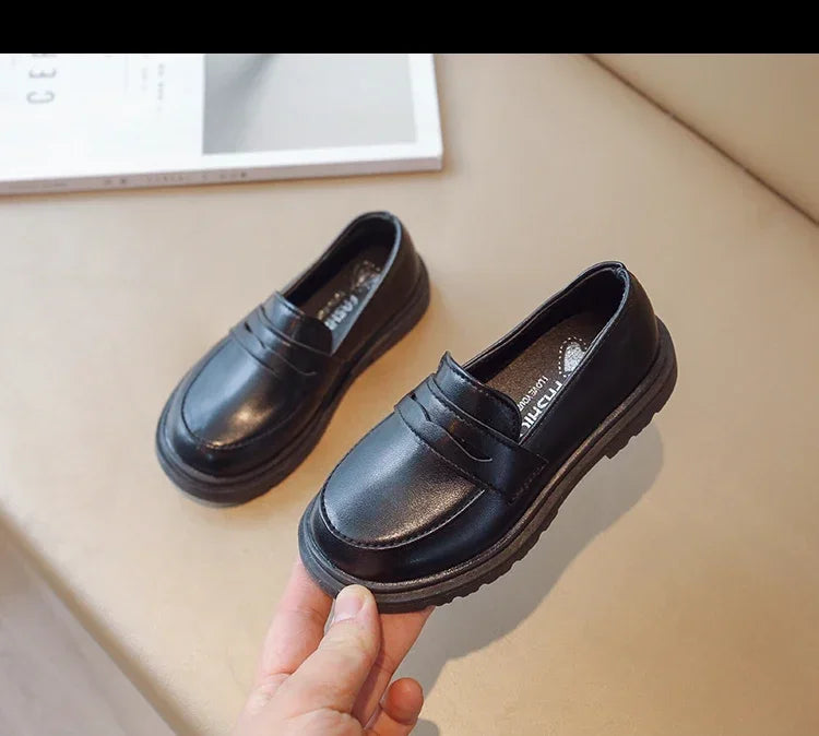 Britain Style Children's Leather Shoes for Boys 2025 Spring New Girls Retro Black Single Shoes Soft Moccasin Shoes for Children