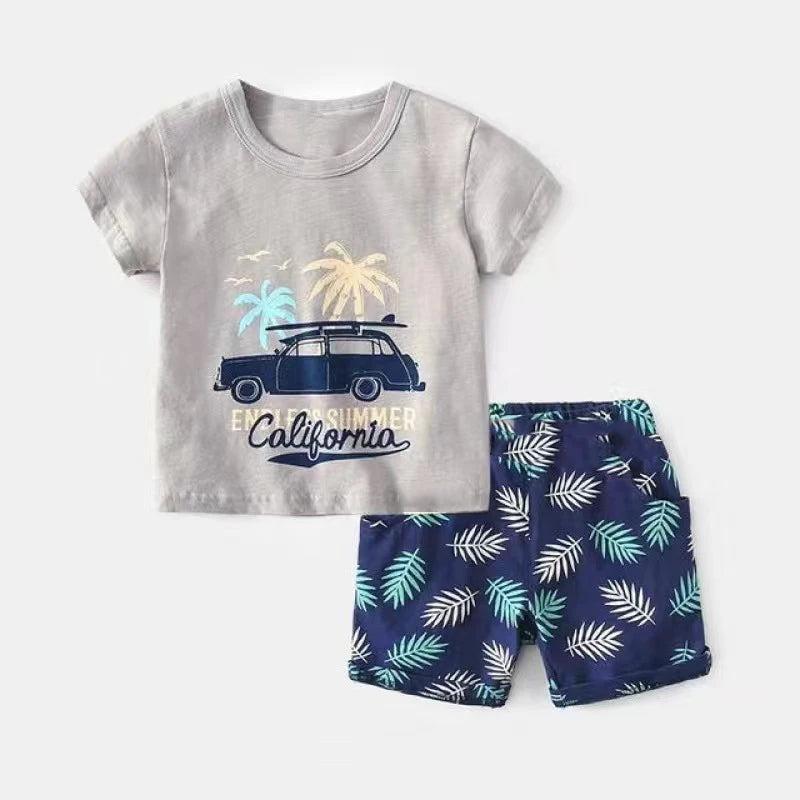 Mickey Mouse Summer T-shirt Shorts Children's Short Sleeve Set Cotton Tees Tracksuits Boys Girls Clothes Casual Two Piece