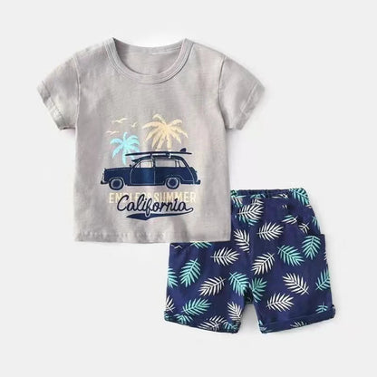 Mickey Mouse Summer T-shirt Shorts Children's Short Sleeve Set Cotton Tees Tracksuits Boys Girls Clothes Casual Two Piece