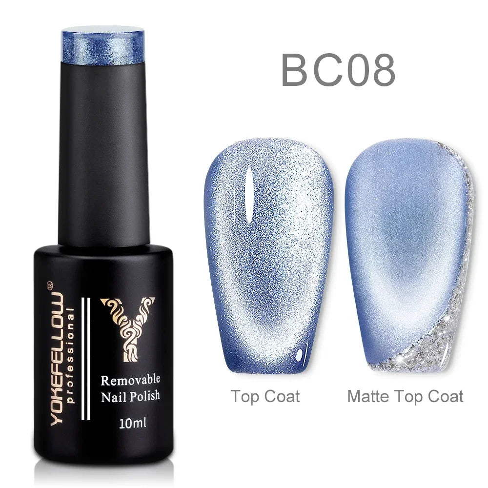 Esmalte de uñas en gel YOKEFELLOW Cat Eye de 10 ml, esmalte de uñas magnético plateado, esmalte de uñas en gel profesional para manicura DIY.