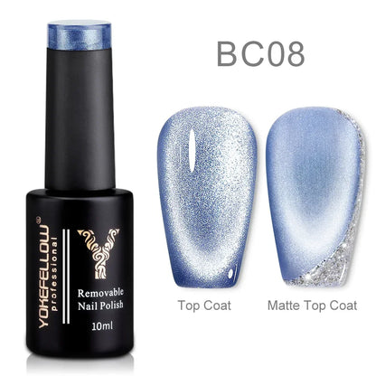 Esmalte de uñas en gel YOKEFELLOW Cat Eye de 10 ml, esmalte de uñas magnético plateado, esmalte de uñas en gel profesional para manicura DIY.