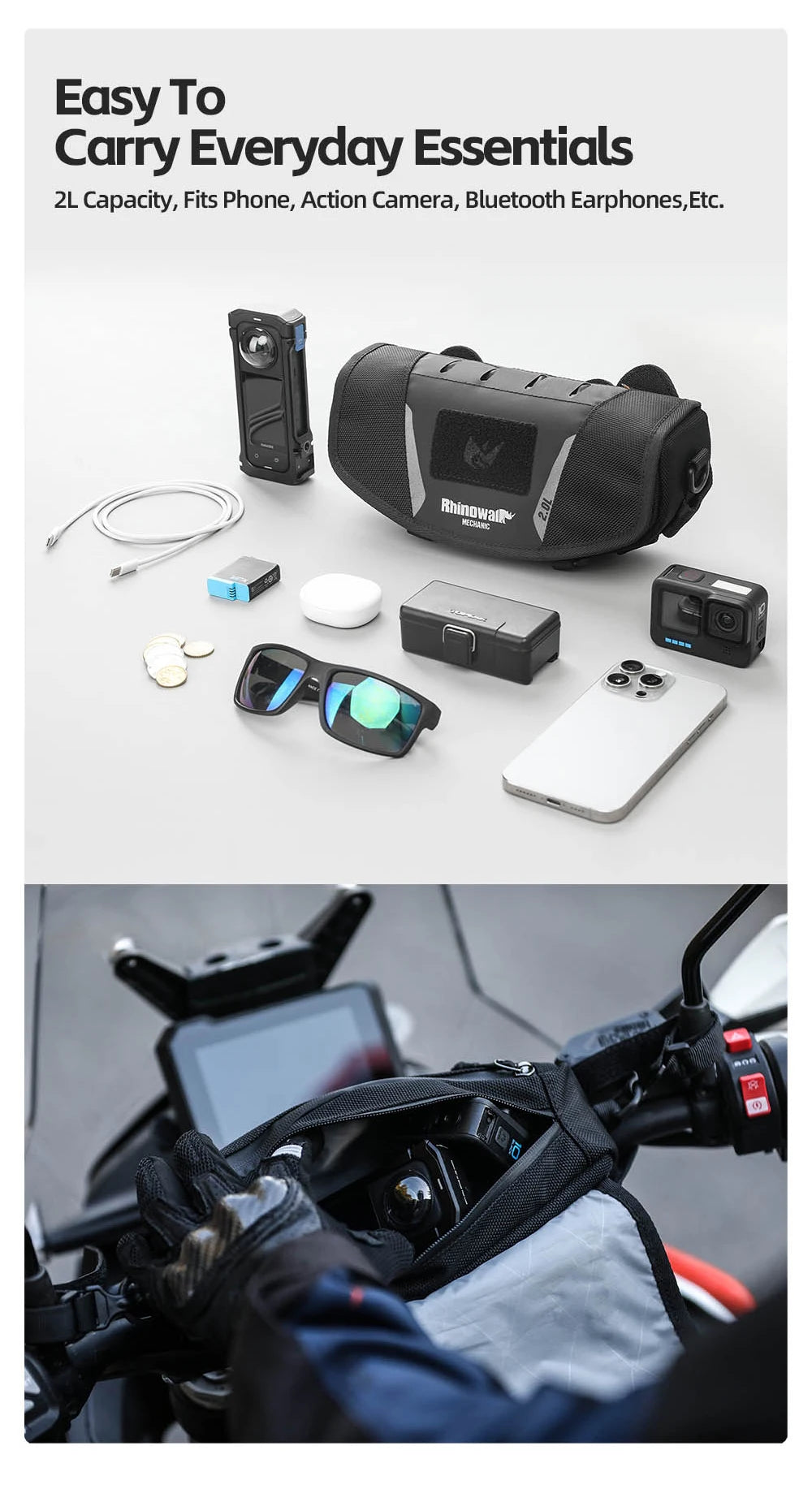 Rhinowalk Motorcycle Handlebar Bag Waterproof Universal Storage Bag Travel Motor Accessory For BMW1250ADV KTM890 CF450 Kawasaki