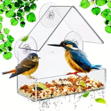 Acrylic Bird Feeder Clear Window Outside Hanging Bird Feeder House with Suction Cup for Garden Outdoor Backyard Wildlife Birding