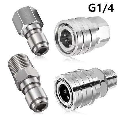 Lavadora de pressão Acoplador Adaptador Set, Quick Connect Plug, Aço inoxidável, Masculino e Feminino Acessórios, Mangueira Acessórios, 1/4"