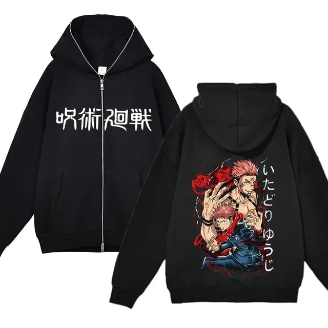 Chaquetas con cremallera de Anime Gojo Satoru, sudadera con capucha de forro polar fino, sudaderas con cremallera Y2K, Jujutsu Kaisen 