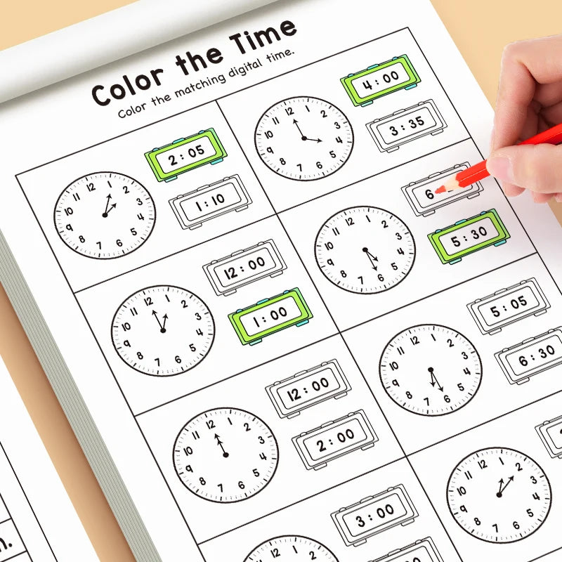 Children's Practice Book for Learning How to Tell Time, Suitable for Home-Based Kindergarten Activities, Includes Reading and Math Exercises, Ideal for Classroom Teaching and Back-To-School Supplies Time Practice Cards/Early