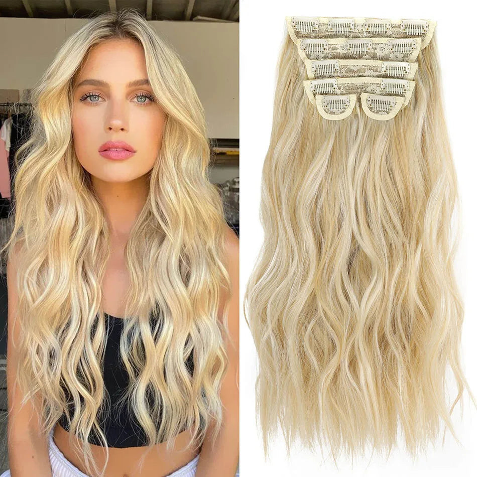Extensões de cabelo ondulado com clipes conjunto de 6 peças - 55cm com presilhas