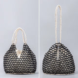 Handmade Woven Beaded Handbag For Women Exquisite Hollow-out Wooden Beaded Shoulder Bag Female Beach Bag