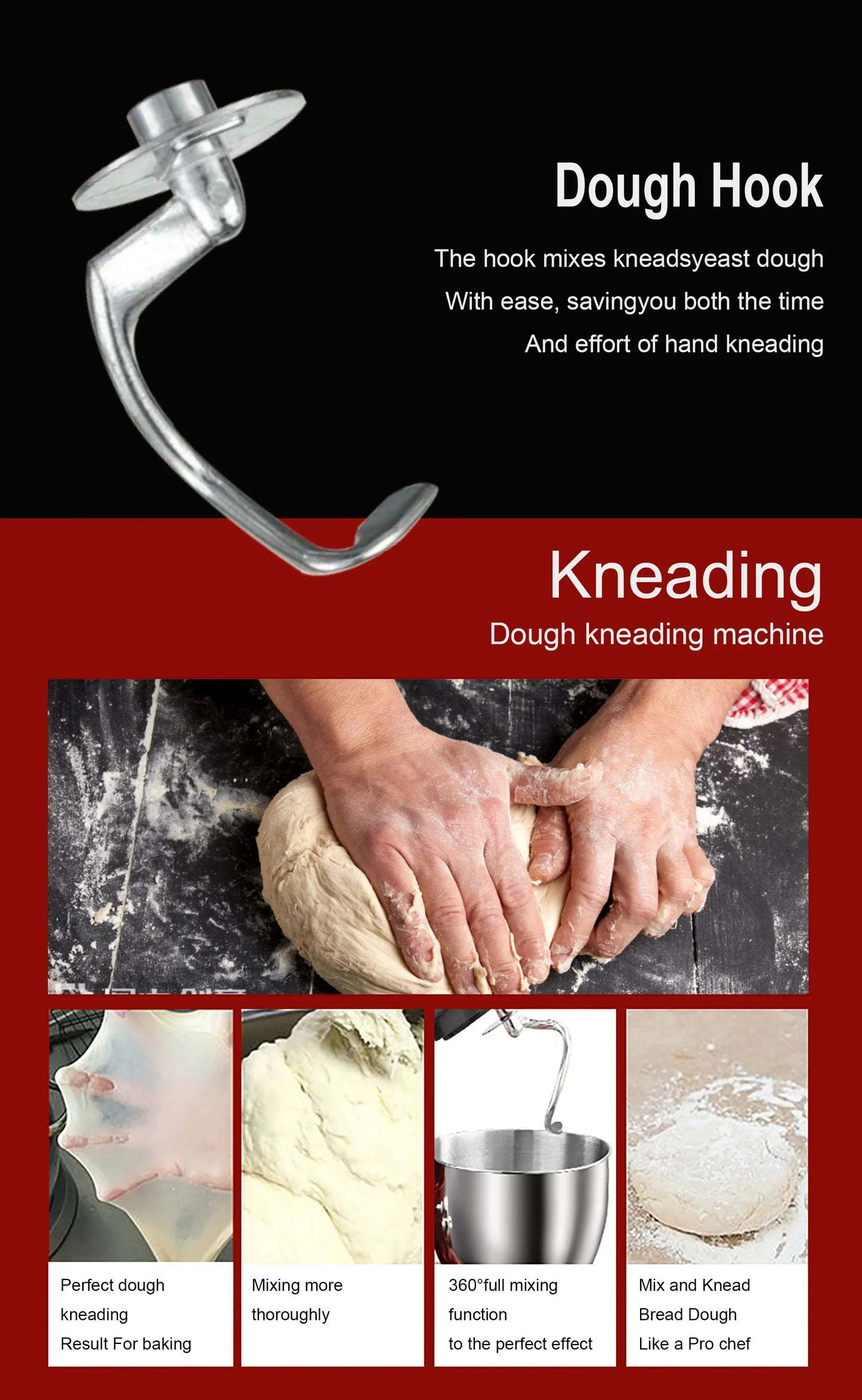 Electric Kitchen Mixer, Stainless Steel Bowl with Dough Hook, Whisk & Blender, Food Blender for Baking, Cake & Cook