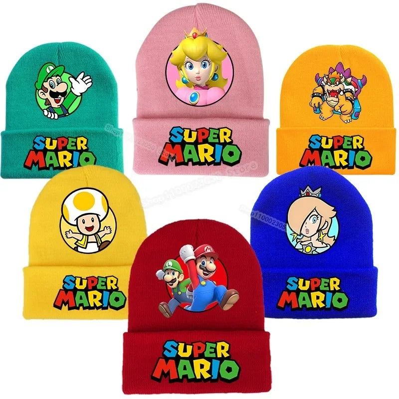 Super Mario Bros Knitted Cap Headgear Game Figure Winter Woolen Hat Cartoon Skullies Beanies Boys Girls Bonnet Birthday Gifts