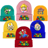 Super Mario Bros Knitted Cap Headgear Game Figure Winter Woolen Hat Cartoon Skullies Beanies Boys Girls Bonnet Birthday Gifts