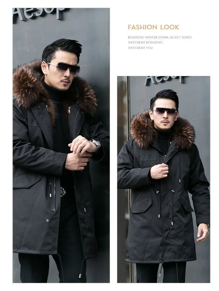 Abrigo de piel sintética Parker para hombre, cálido y nuevo de invierno, de una pieza, de piel sintética de visón, de longitud media.