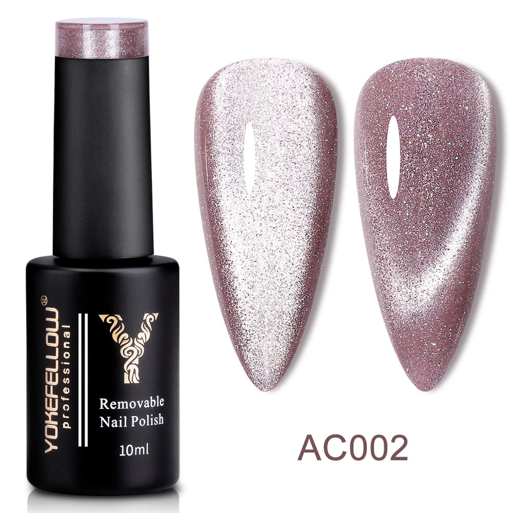 Esmalte de uñas en gel YOKEFELLOW Cat Eye de 10 ml, esmalte de uñas magnético plateado, esmalte de uñas en gel profesional para manicura DIY.