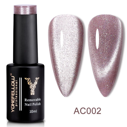 Esmalte de uñas en gel YOKEFELLOW Cat Eye de 10 ml, esmalte de uñas magnético plateado, esmalte de uñas en gel profesional para manicura DIY.