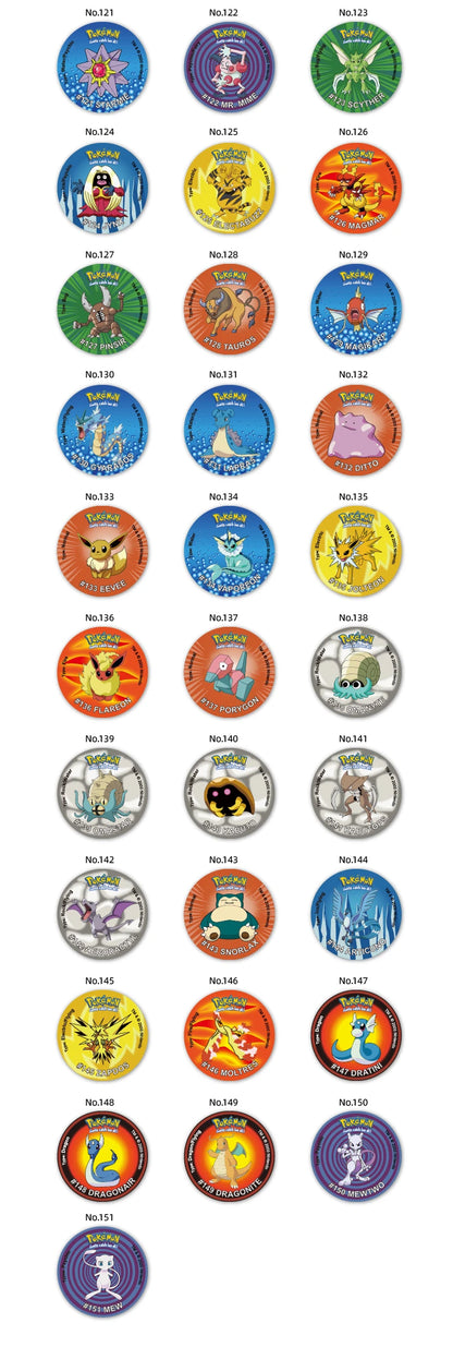 Caja de 100/160 tazos de Pokémon de 1.ª y 2.ª generación, colección de cartas redondas y cuadradas 3D, álbum de entrenadores, Pogs, Cheetos, Chipitaps