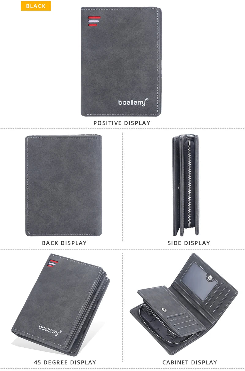 New Leather Men Wallets High Quality Zipper Short Desigh  Wallet Hipster Credit Card Holders Inserts Coin Purses Vintage Walltes