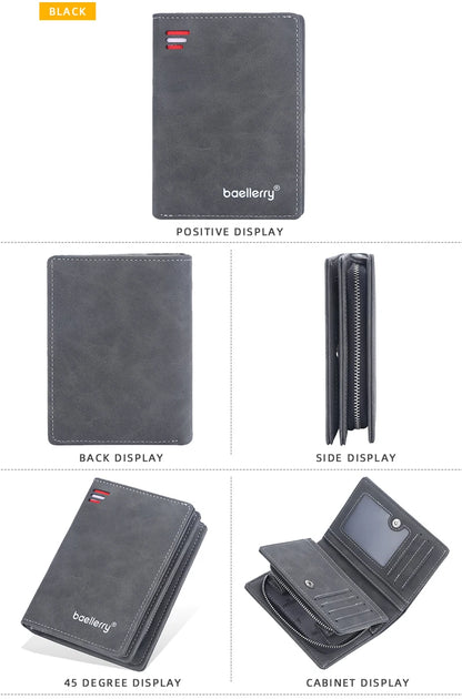 New Leather Men Wallets High Quality Zipper Short Desigh  Wallet Hipster Credit Card Holders Inserts Coin Purses Vintage Walltes