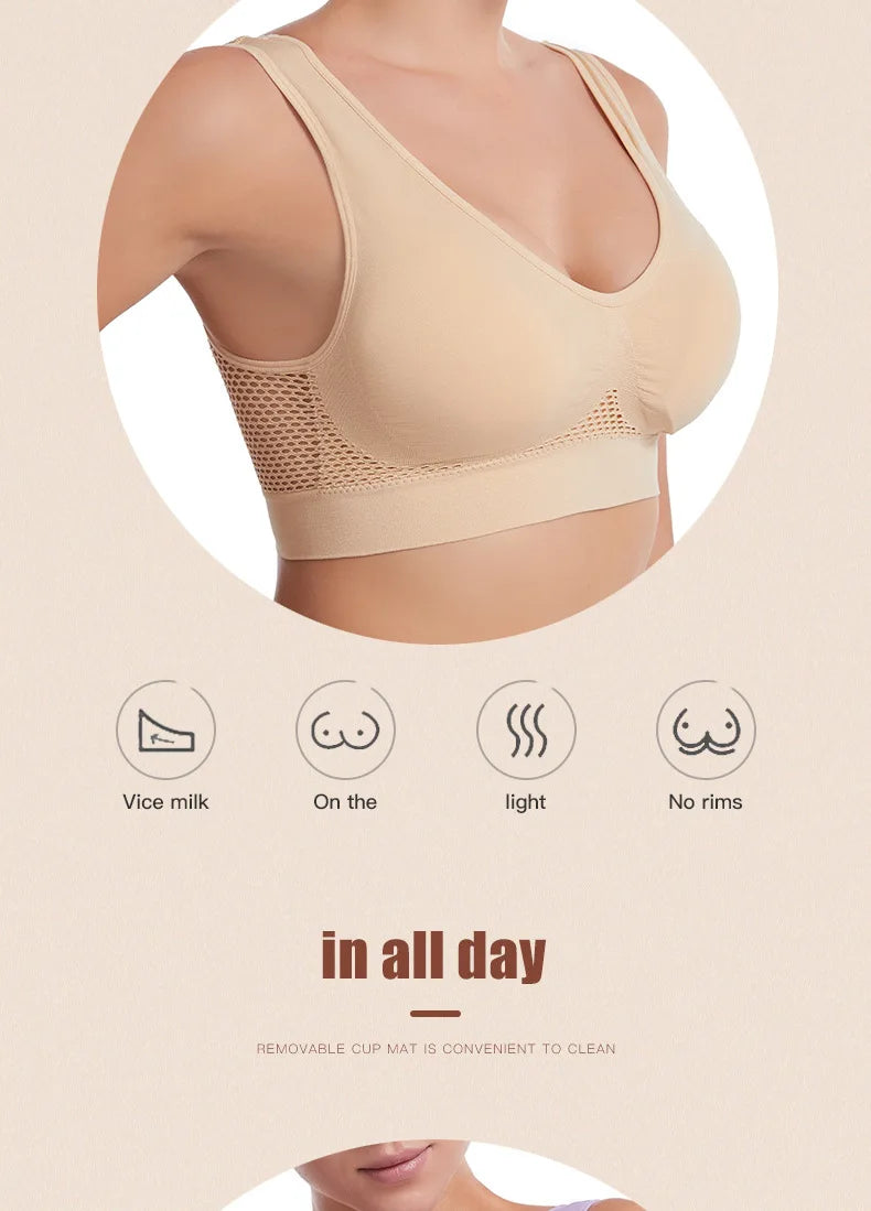 S-7XL Plus Size Grid Air Holes Bra sports without underwire Women's Underwear Shock-proof Yoga Running Brassiere Hollow out Vest