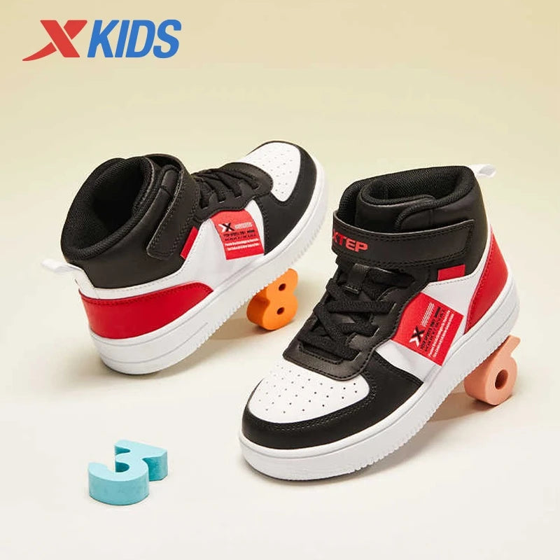 Xtep Kid's Skateboarding Shoes 2025 Spring Unisex Leather Fashion Casual Running Comfortable High-top Sneakers 676316319305