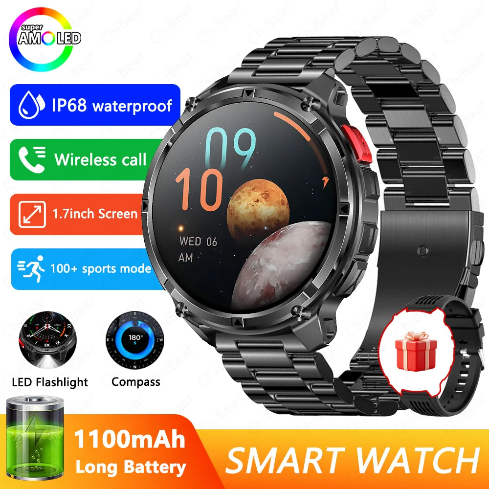 Novo Smartwatch T-Rex3 Pro 2026 – Bateria de 1100mAh, GPS com rastreamento de rota, Resistência à água 5ATM, Monitoramento de esportes e corrida, Bússola, Estilo militar