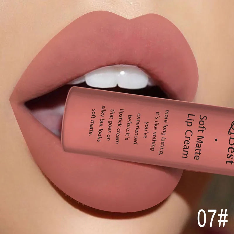 Lápiz labial líquido mate resistente al agua, brillo labial aterciopelado de larga duración, tubo mate nude, pigmento rojo, negro, maquillaje, lápices labiales cosméticos. 