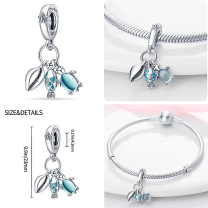 Ocean Series - Original Genuine 925 Sterling Silver Turtle Crab Mermaid Charm Beads Suitable for 3mm Bracelet DIY Making Pendant