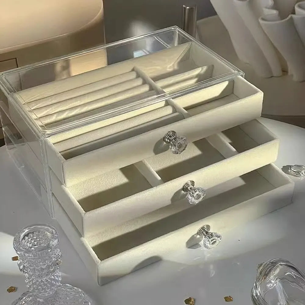 1 Piece High-Capacity Three-Layer Flannel Jewelry Box Drawer Jewelry Box Storage Earrings Necklace Ring