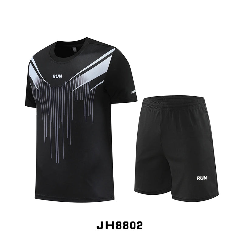 Fitness Clothes Ice Silk Quick Drying T-shirt Suit Men Short Sleeve Running Sportswear Shorts Tracksuit Gym Sports Training Sets