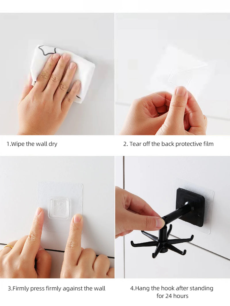 1pc 360 Degree Rotatable Pp Punch Free Six Claw Hook Kitchen Spatula Spoon Storage Wall Mounted Hanger