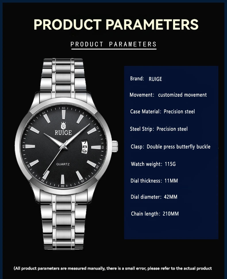 RUIGE Fashion Men's Watch Roman Scale Minimalist Men's Famous Watch Night Glow Waterproof Trendy Watch