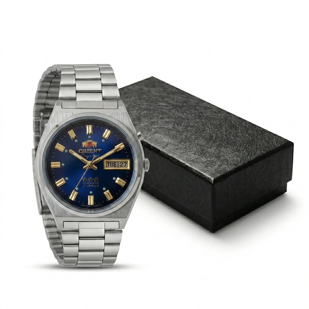 Relógio masculino automático vintage 36mm mostrador champagne em aço inox