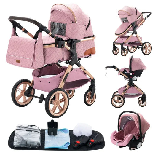 Newest Baby Stroller 3 in 1 Lightweight High Landscape Baby Carriage Aluminum Frame Travel System with Car Seat Pram for Newborn