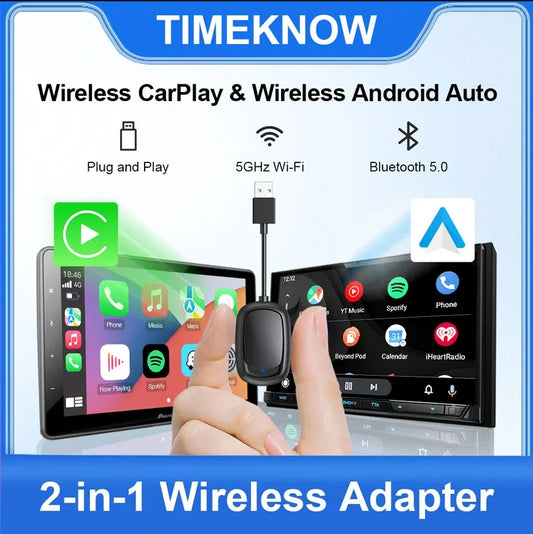 2026 New! 2-in-1 Mini Wireless Adapter Seamlessly Enable Carplay & Android Auto Plug & Play For Most Vehicle Models