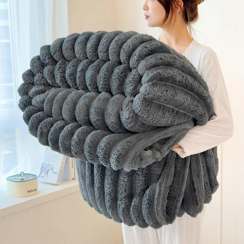 Solid Thickened Wide Striped Flannel Multifunctional Blanket, Can Be Used As Bed Sheet Cover Blanket, Sofa Blanket,nap Blanket