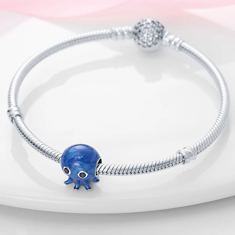 Ocean Series - Original Genuine 925 Sterling Silver Turtle Crab Mermaid Charm Beads Suitable for 3mm Bracelet DIY Making Pendant