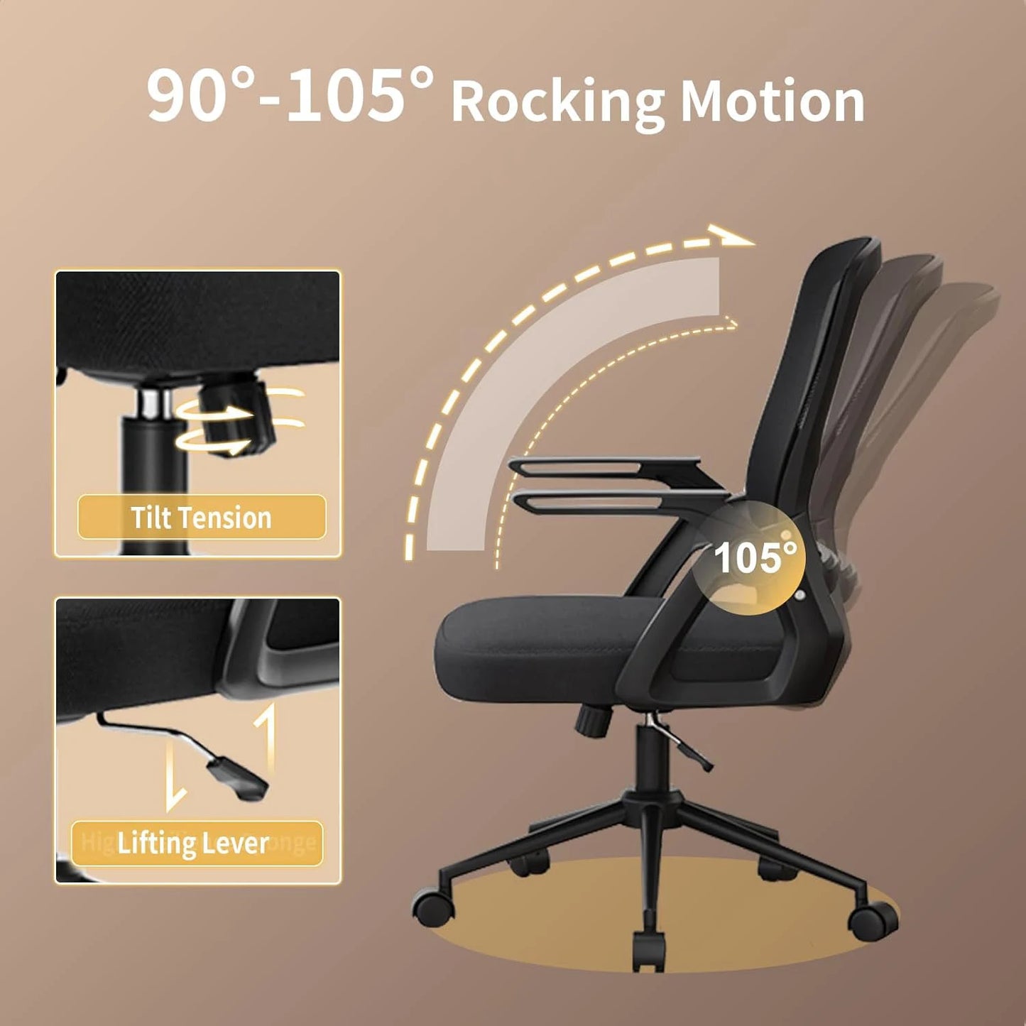 Naspaluro Office Chair Ergonomic Mesh Flip-Up Arms Gaming Chair with Mid Back Cushion Lumbar Support for Home Bedroom Working