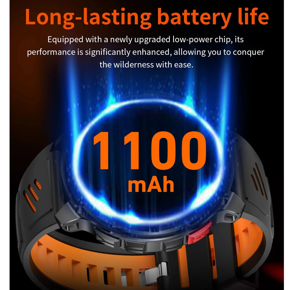 Novo Smartwatch T-Rex3 Pro 2026 – Bateria de 1100mAh, GPS com rastreamento de rota, Resistência à água 5ATM, Monitoramento de esportes e corrida, Bússola, Estilo militar