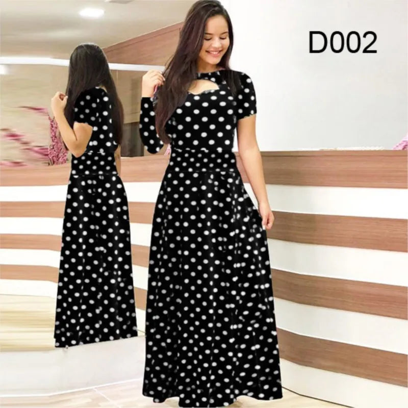 Elegant Spring Women's Casual Fashion Floral Print Short Sleeve Super Long Dress 2023 New Fashion Hollow Out Long Dresses
