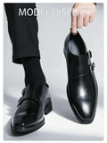 Classic Retro Dress Men's Monk Leather Shoes With Pointed Toe Buckle Business Office Wedding Comfortable Men's Oxfords Shoes