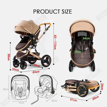 Luxurious 3-in-1 Portable Travel Baby Stroller High Landscape Aluminum Frame Foldable Pram Newborn Infant Four-Wheel Carriage