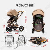 Lujoso cochecito de bebé portátil 3 en 1 de viaje con marco de aluminio alto y plegable, para recién nacidos, con cuatro ruedas.