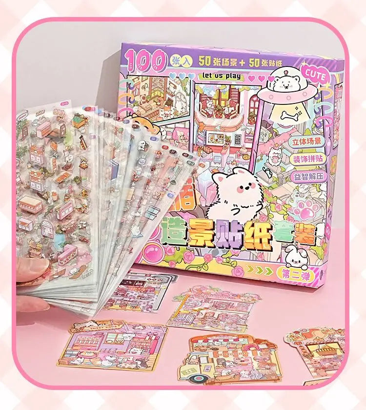 50 in 1 landscape stickers miniature scene collection 3d three-dimensional girls children's educational toys