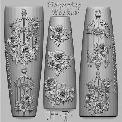 1Pc Chain Ice Flower Fox Spoon Fork Dragon Snake Butterfly 3D Acrylic Mold Nail Art Decorations  DIY Design Silicone Nails Mold