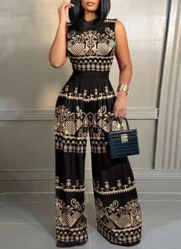Elegant Jumpsuit for Women 2025 Spring Round Neck Sleeveless Mock Neck Jumpsuit High Waist Wide Leg Pants Overalls Rompers